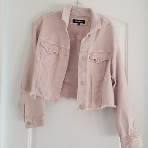 Express Distressed Cropped Denim Jacket